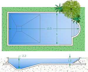 Pacco piscina interrata 12 x 6 con scala romana 