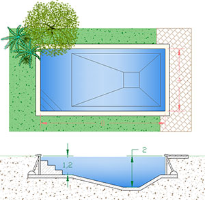 Pacco piscina 8x4 rettangolare interrata prefabbricata con scala ad angolo
